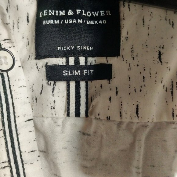 Denim And Flower White Button Down Shirt Ricky Singh Size M Slim - Picture 8 of 11